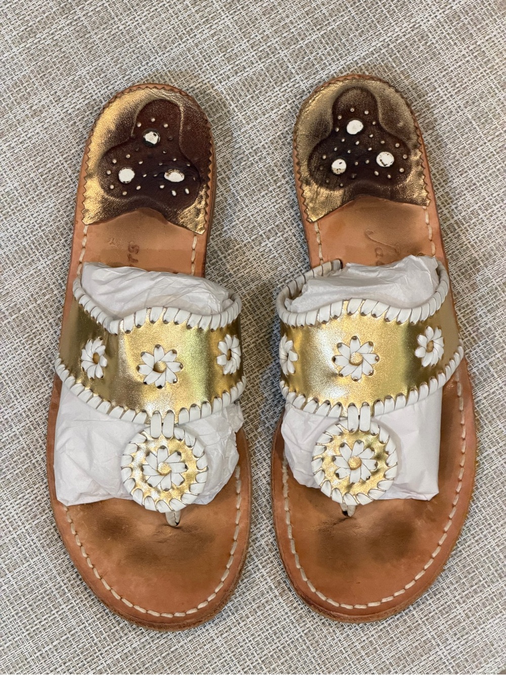JACK ROGERS Gold & White Navajo Sandal, Size 8